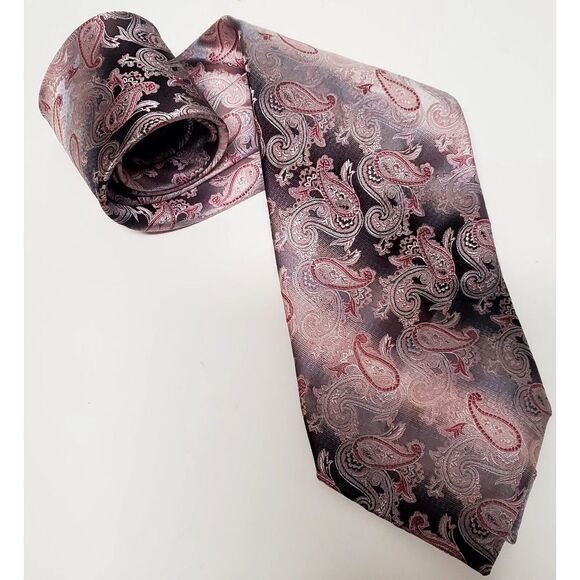 Pronto Uomo Necktie Paisley in Taupe/Pink/Rose 100% Silk Hand Made Tie - Picture 4 of 9